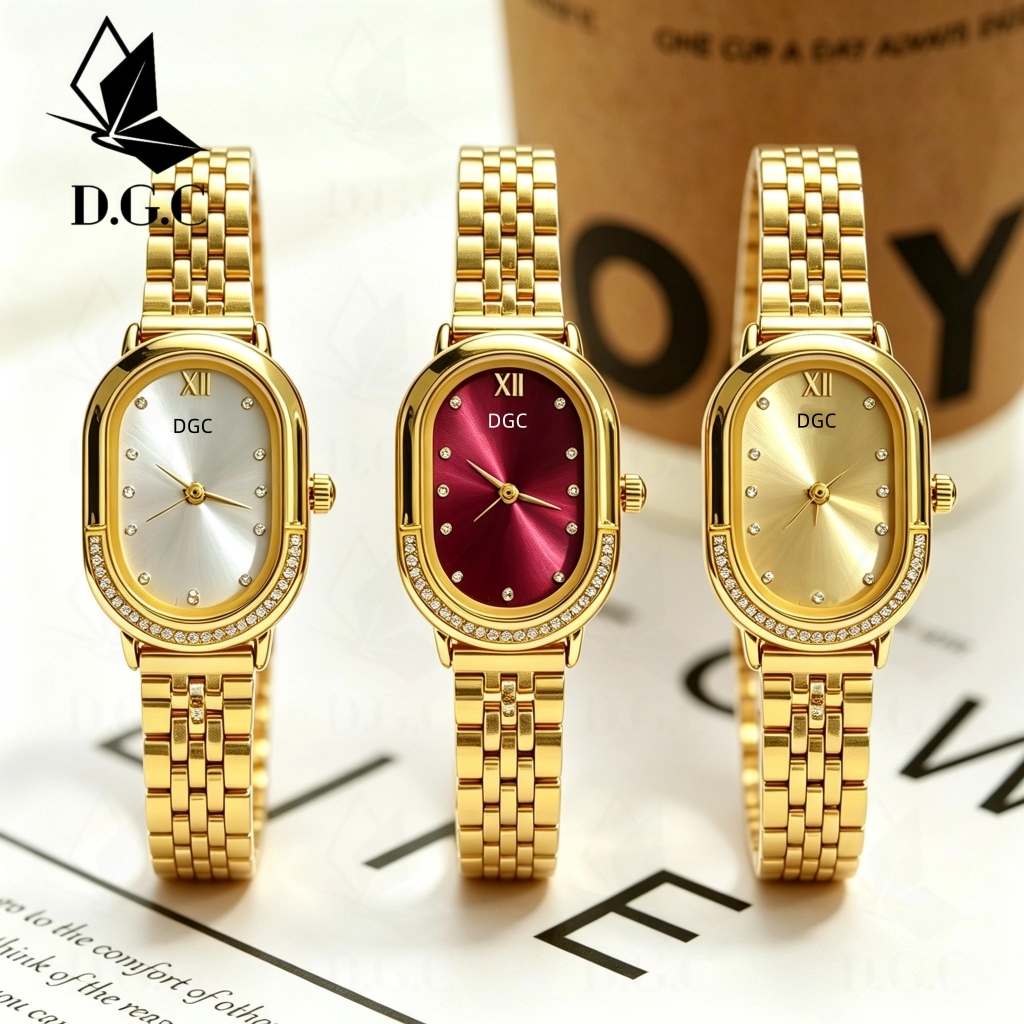 DGC 10692 Jam Tangan Wanita Dial Oval Berlian Elegan Tali Baja Tahan Karat Emas Silver dgc jam tanga