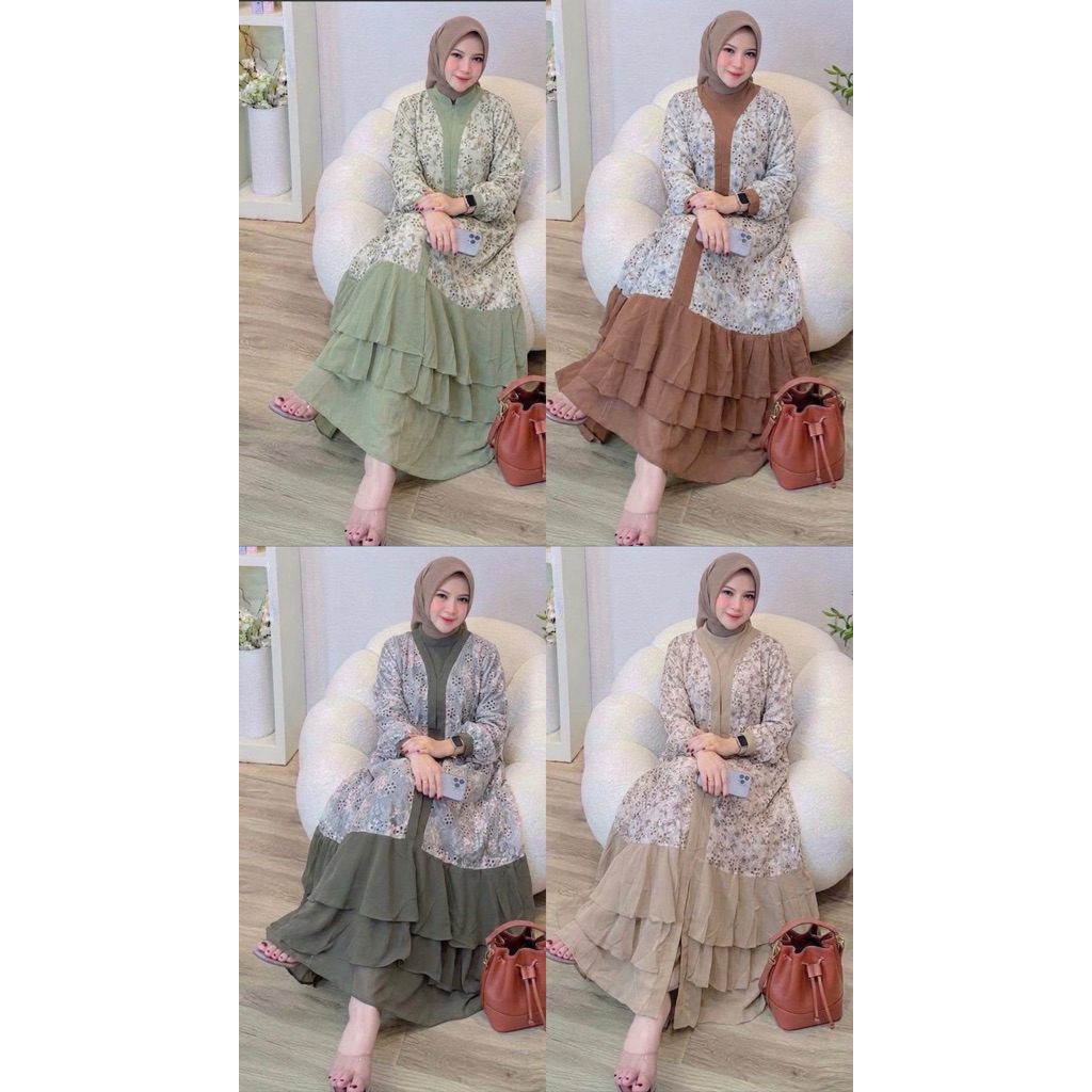 GAMIS DEWASA 2 IN 1 OUTER KATUN BOLONG PREMIUM MIX CERUTY PREMIUM SET HIJAB