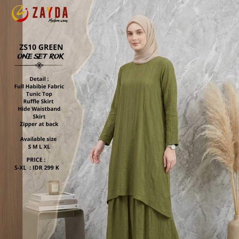 ZS10 Green & Mint | One Set Tunik & Rok Elegan by Zayda