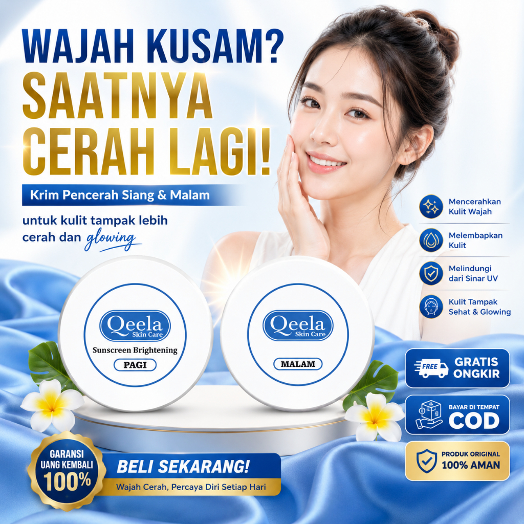 Krim Pencerah Wajah BPOM untuk Pria dan Wanita / Krim Pencerah Kulit Kusam / Qeela Skincare Pencerah