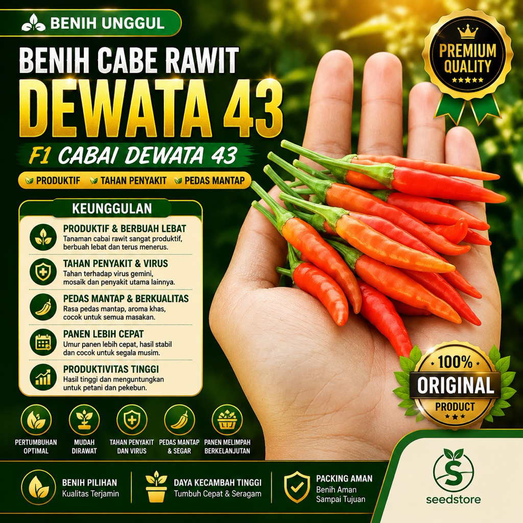 100 Biji - Benih cabe rawit DEWATA 43 F1 cabai dewata 43 f1 hibrida rawit putih