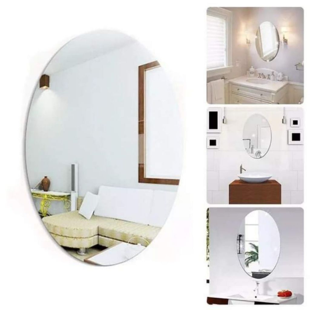 (20X30 CM oval) Stiker Cermin Kaca Dinding Oval Anti Pecah Acrylic Kaca Cermin Tempelan Wallpaper