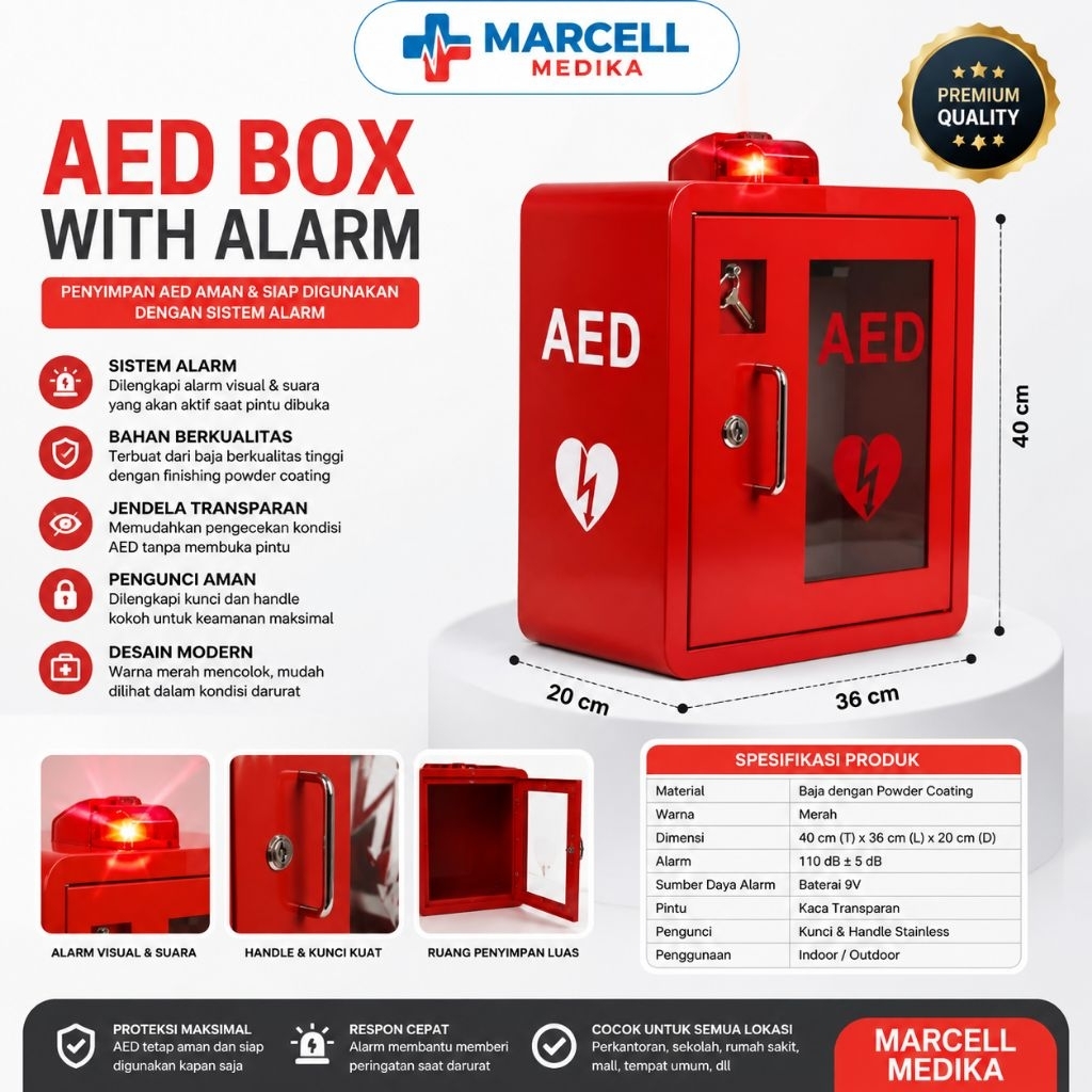 BOX AED WALL WITH ALARM / BOX EMERGENCY AED WALL / BOX AED CABINET