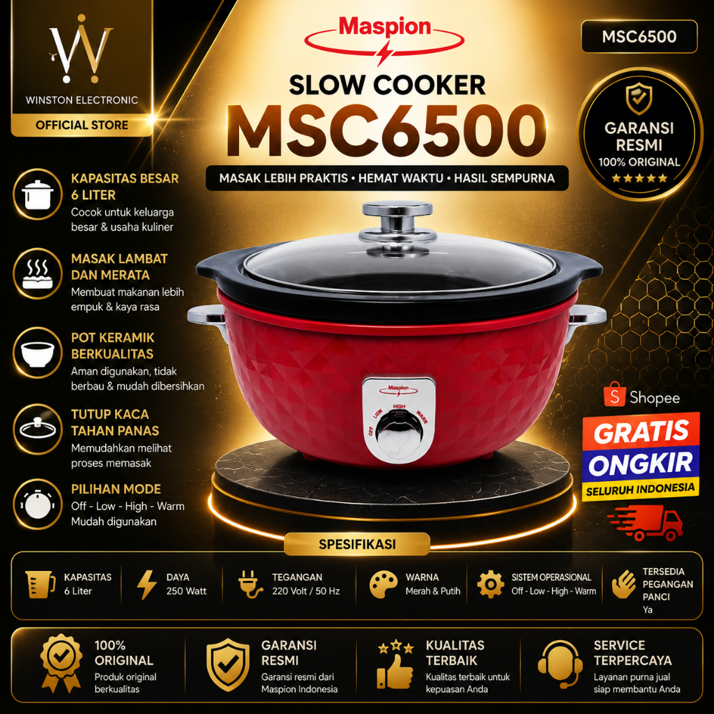 SLOW COOKER MASPION MSC 6500/MSC-6500/Maspion Slow Cooker Original/BERGARANSI RESMI