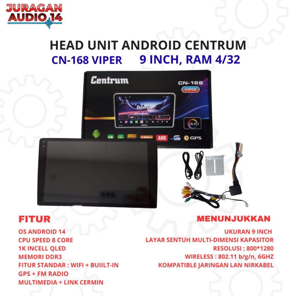 HEAD UNIT ANDROID CENTRUM VIPER CN-168 9 INCH 4/32GB