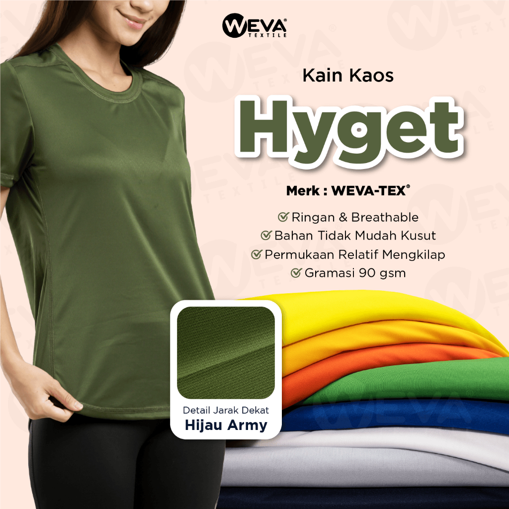 HYGET Bahan Kain Hyget Kain Kaos Partai Berkualitas Kain Furing Hyget Weva Textile