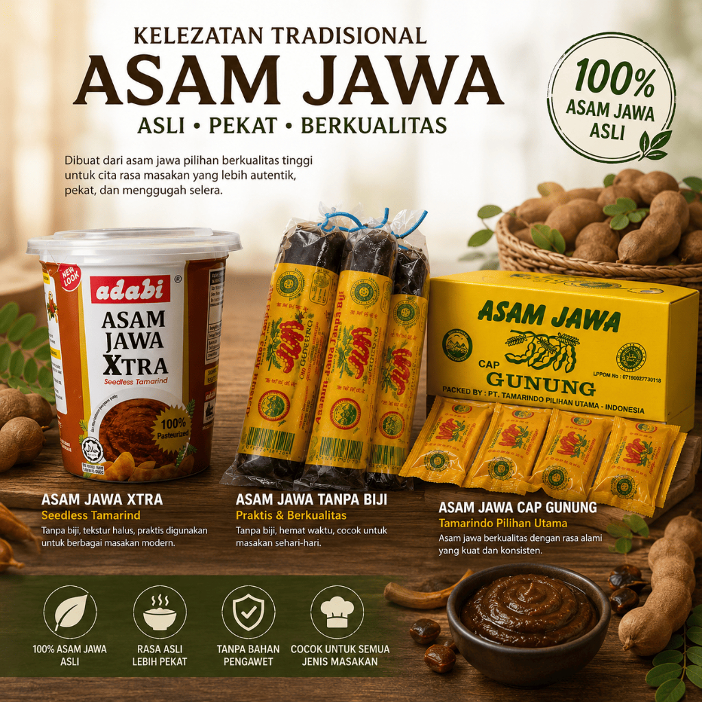 Asam Jawa Tanpa Biji Buah Asam Jawa Cap Gunung Cap Adabi Asam Jawa Asli 100%