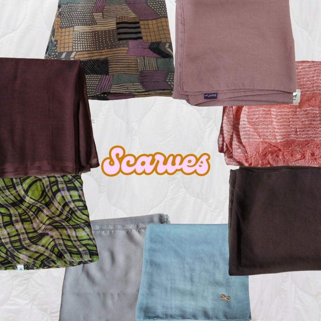 [LIKE NEW] Hijab Square Jilbab Segi Empat Branded Mix Pashmina Scarf Scarves Basic Motif Patten 2 Bo