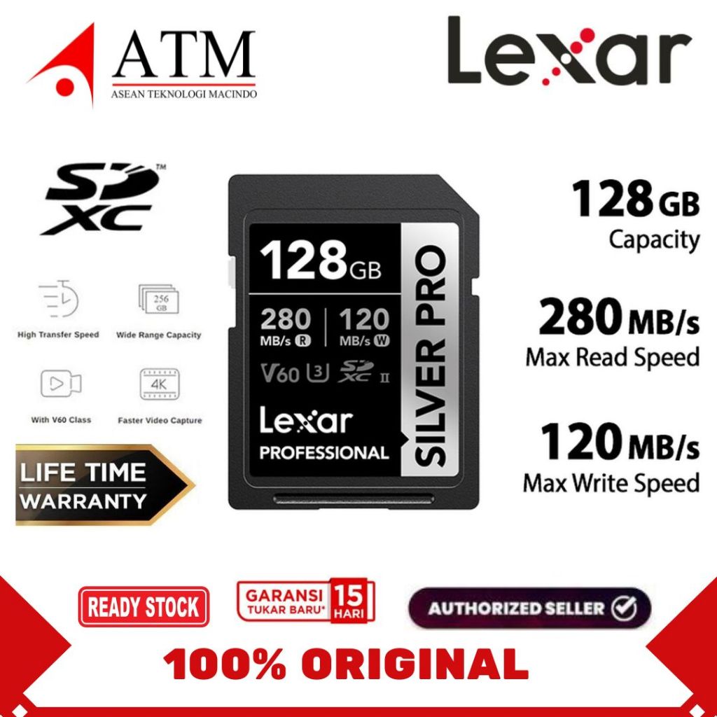 Lexar SDXC Professional SILVER PRO 128GB 280MB/s UHS-II Lexar 128 GB Memory Card LSDSIPR128G-BNNNG G