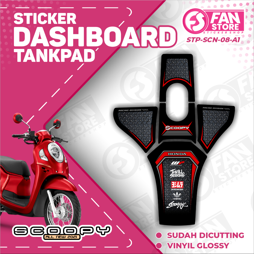 Sticker Aksesoris Dashboard Tankpad Scoopy 2021-2025 Motif Carbon Steel Tahan Panas - Stiker Dashboa