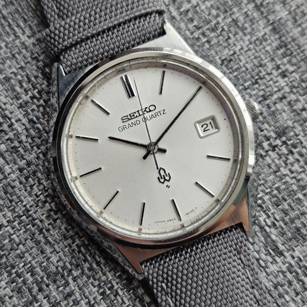 Seiko Grand Quartz 4843-8040 Vintage Silver Dial Date Japan Men's Watch