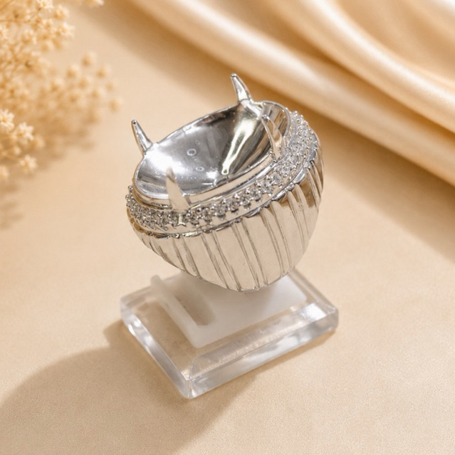 Ring/Emban Cincin Alpaka Jumbo Mewah - Oval 25x18 mm