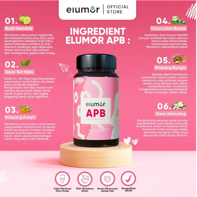 60 Kapsul Elumor APB Suplemen Herbal untuk Membantu Mengecilkan Perut