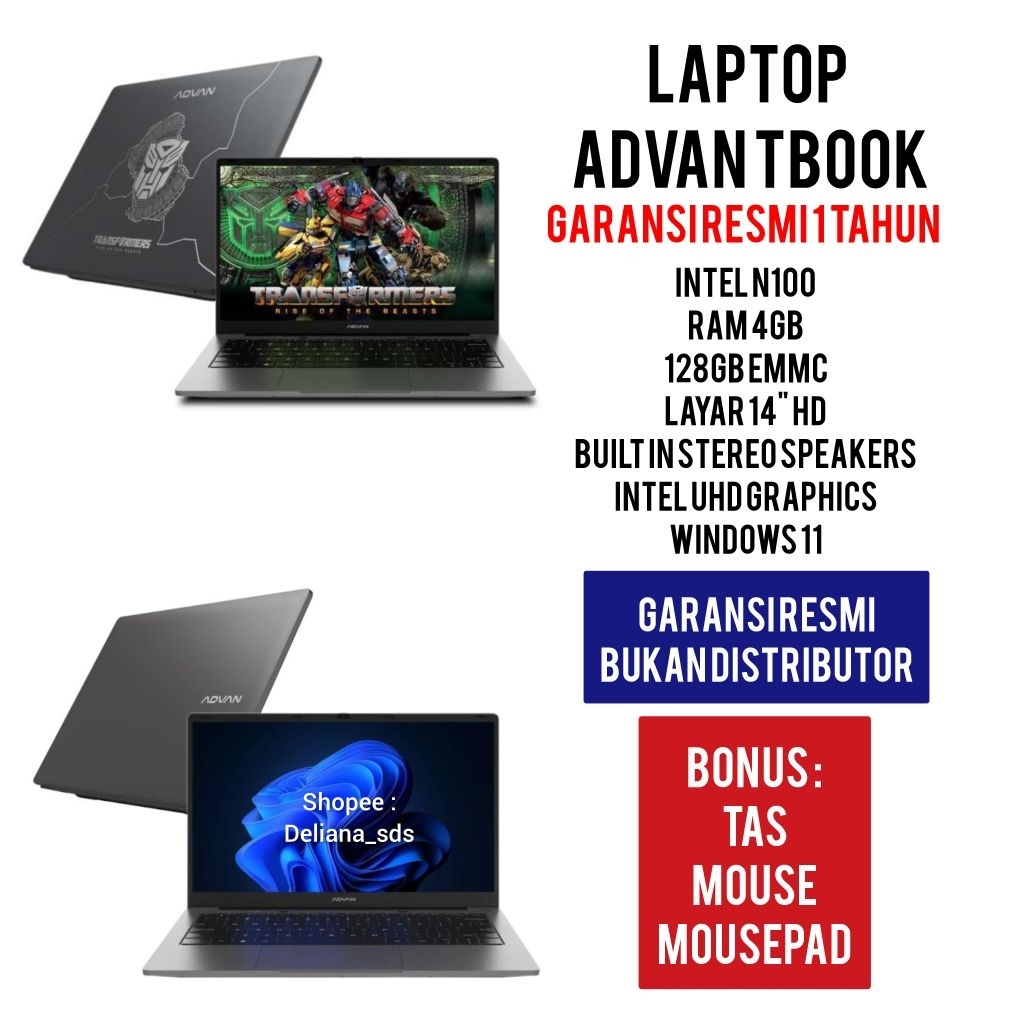 Laptop Advan Tbook Intel N100 4GB/128GB Emmc 14" HD Garansi Resmi 1 Tahun Laptop Advan Murah Laptop 