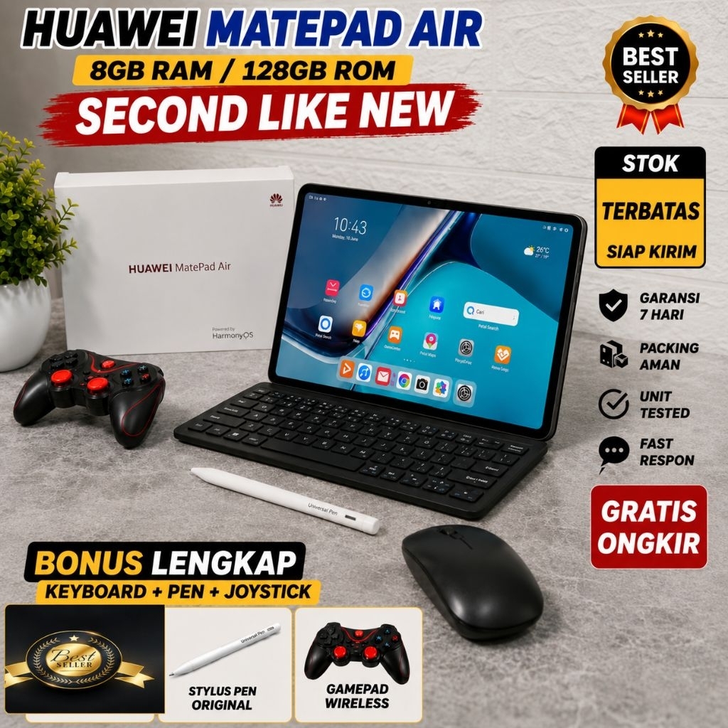 Huawei MatePad Air 11.5 RAM 8/128GB Second Mulus Bonus Stylus Pen Keyboard Wireless Cocok Desain Edi