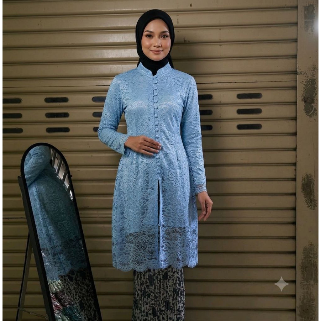 Setelan Kebay Tunik Kancing 1000 Jumbo Ld 130 Free Hijab Kebaya Ibu Hajat,Pagar Ayu,Ibu Besan Kebaya