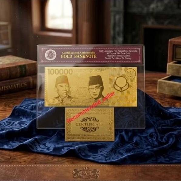 uang souvenir gold foil 100.000 soekarno hatta polymer 1997 soufenir goldfoil 100000 polimer soetta 