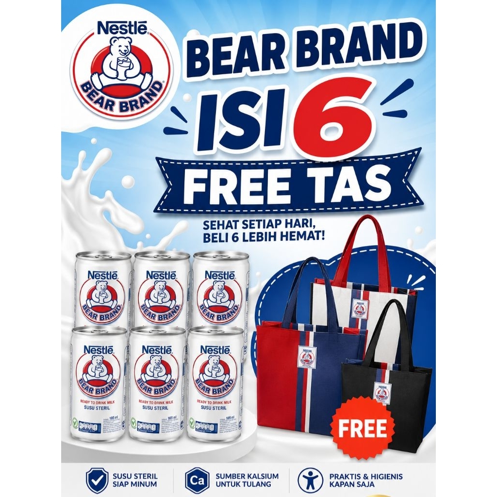 nestle Bear-Brand susu kaleng 189 ml  free tas