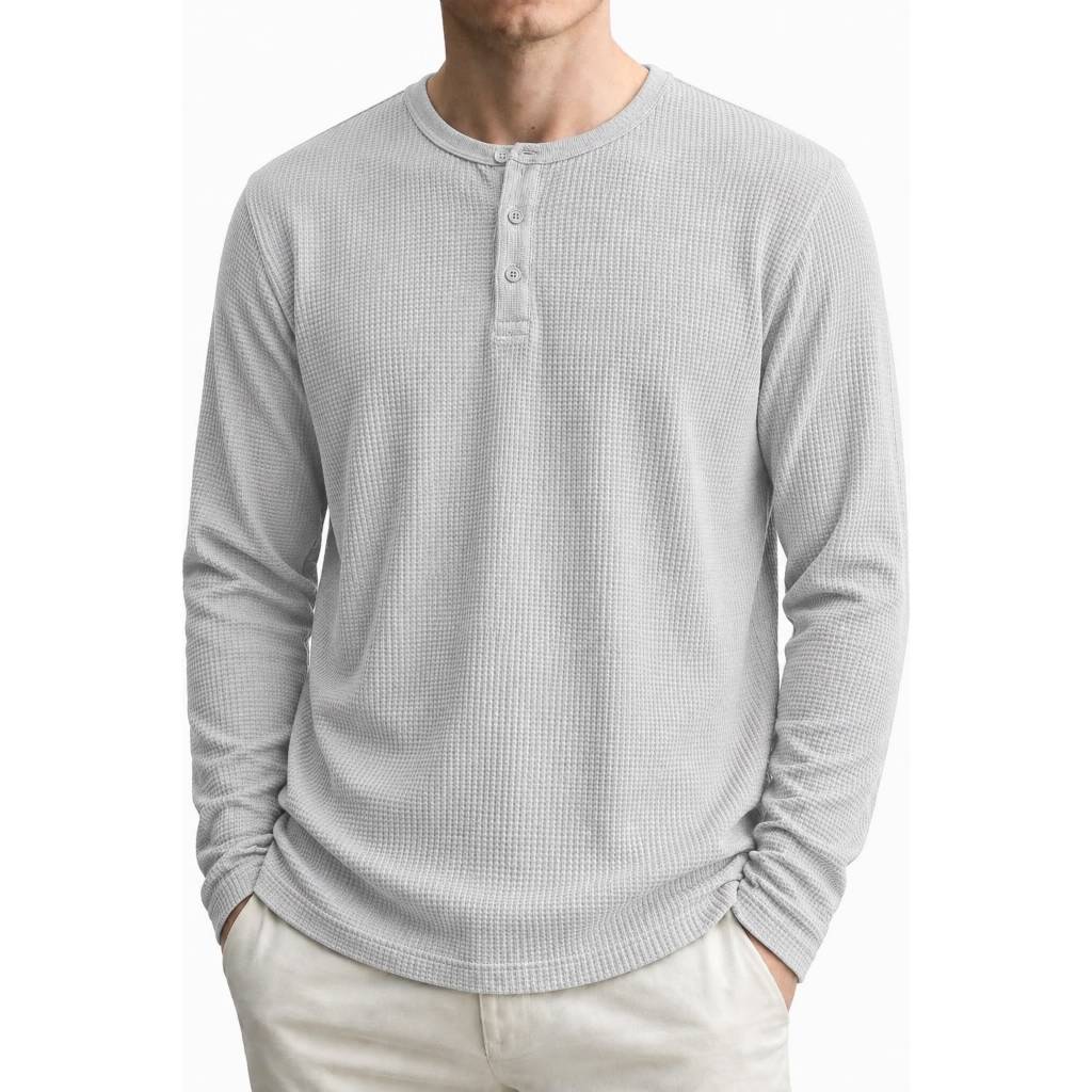 KAOS KANCING HENLEY WAFFLE KNIT LENGAN PANJANG/KAOS KANCING KNIT PRIA POLOS