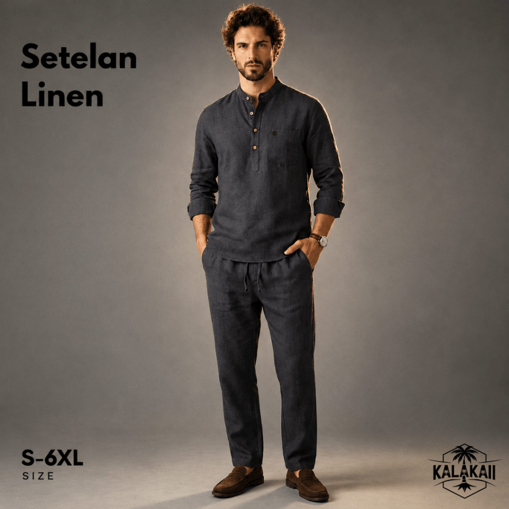 Setelan Pria Linen Kalakaii – Outfit Santai & Liburan (Kemeja + Celana Panjang)