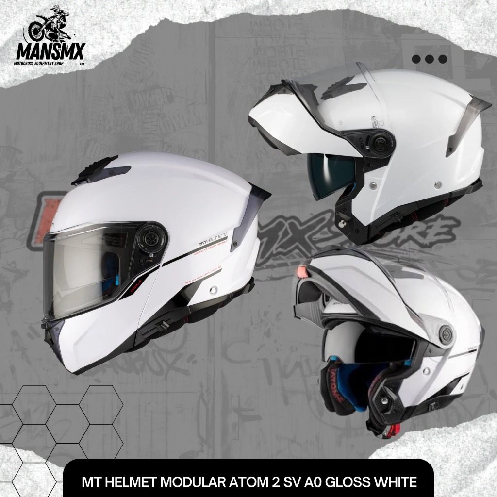 MT HELMETS ATOM 2 SV Solid A0 GLOSS WHITE HELM MODULAR ORIGINAL HELM TOURING