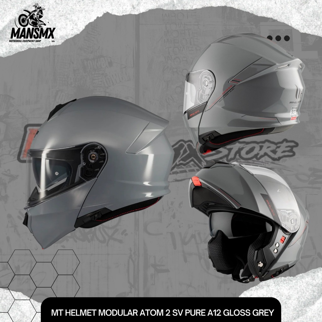 MT HELMETS ATOM 2 SV A1 GLOSS GREY HELM MODULAR HELM TOURING ORIGINAL