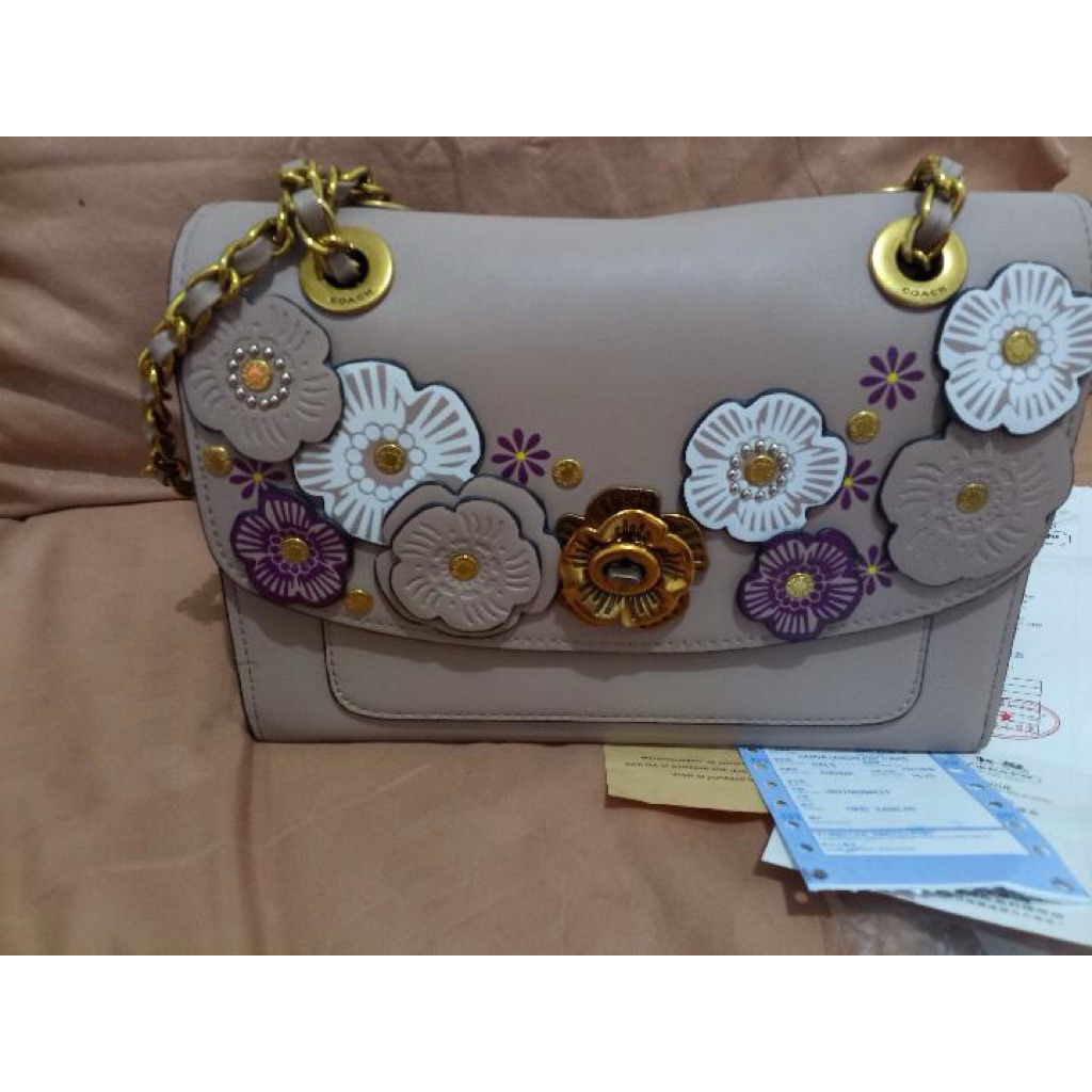 Preloved tas bag Coach parker tea rose applique