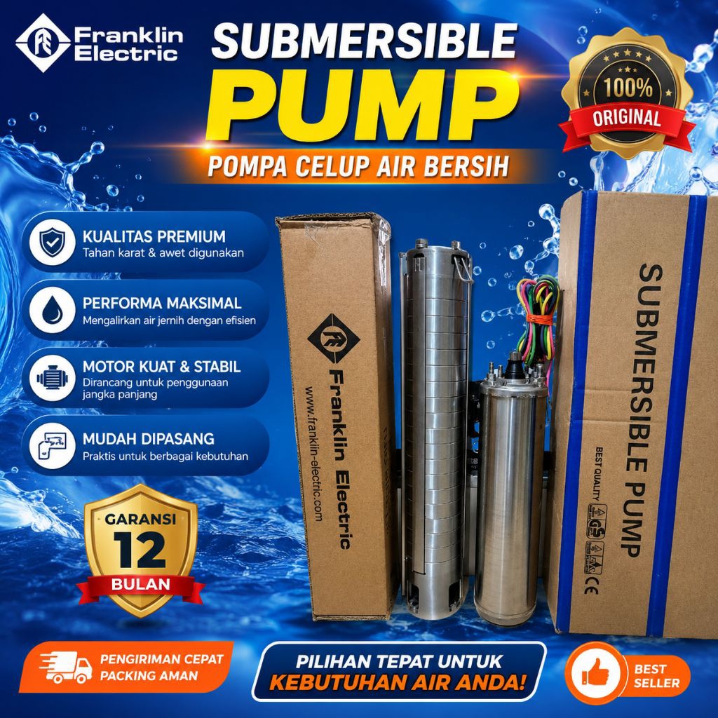 POMPA SUBMERSIBLE FRANKLIN 1.5HP 3PHASE 4INCH SATELIT FRANKLIN KABEL 100 METER