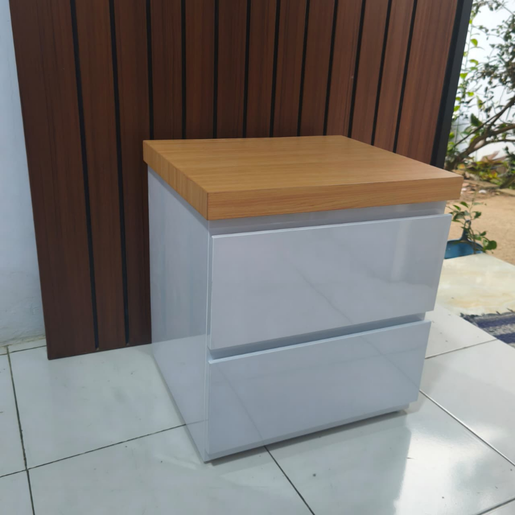 Nakas Dua Laci Bahan Plywood HPL Meja Nakas Minimalis Nakas Eastetic Kamar Lemari Divan Kekinian