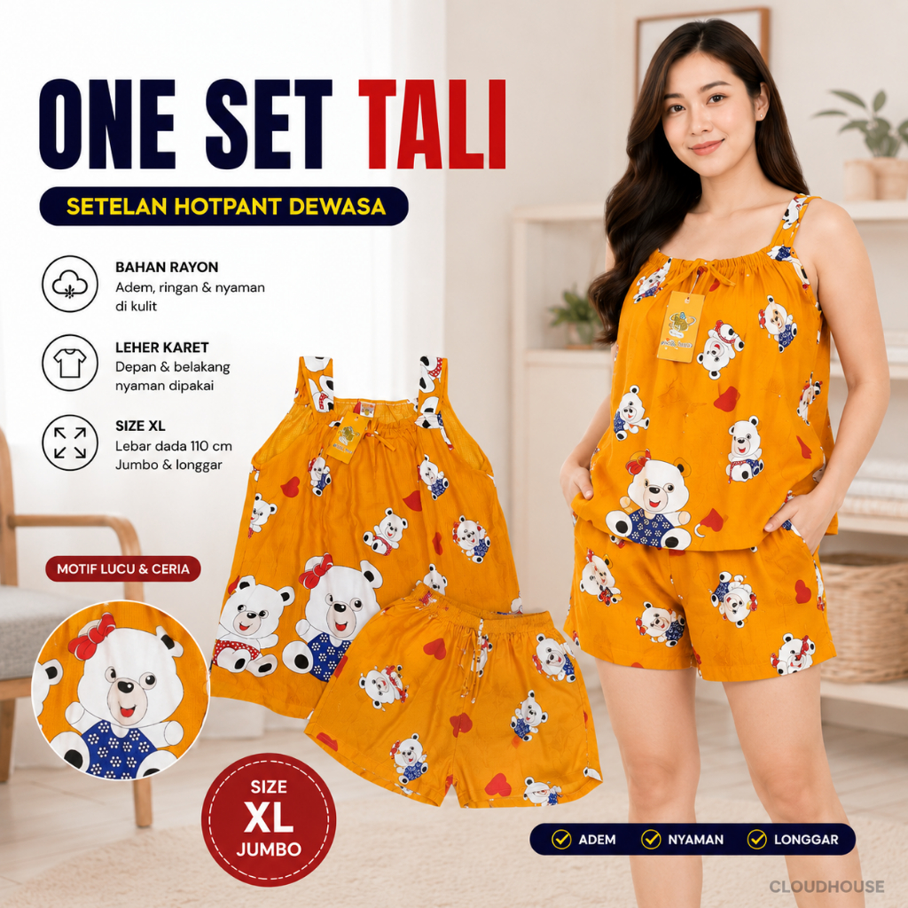 Satu Set Wanita Jumbo XL Setelan Celana Pendek Perempuan Kancing Busui One Set Tali Satu Hotpants LD