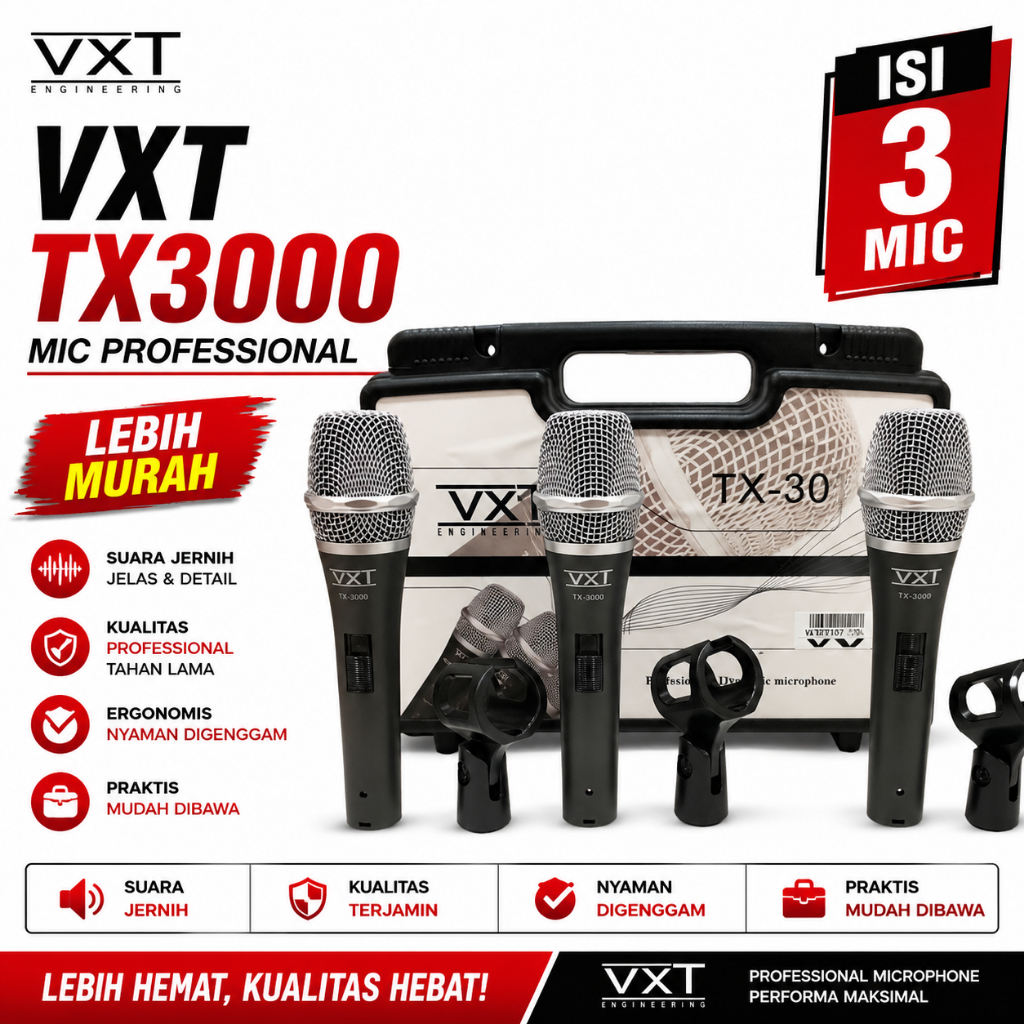 VXT TX-3000 TX3000 dynamic microphone / Mic Kabel isi 3pcs ORIGINAL