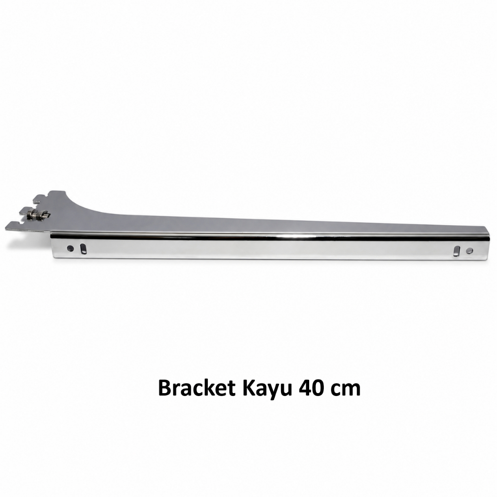 Daun Bracket Kayu 40 cm Stainless Chrome Tebal Rak Triplek Display Etalase Toko Premium