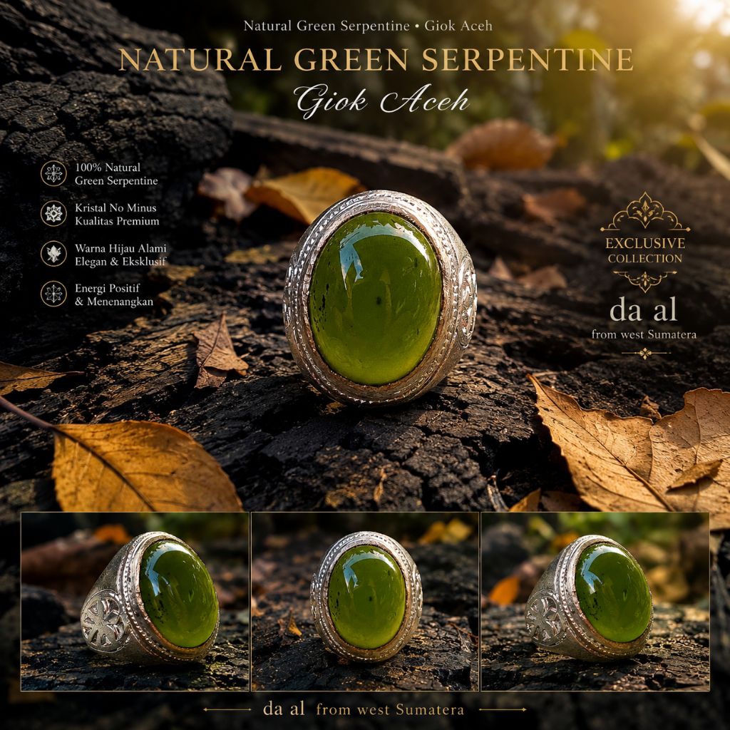 CINCIN BATU AKIK NATURAL GIOK ACEH HIJAU LUMUT SERPENTINE KODE 03709