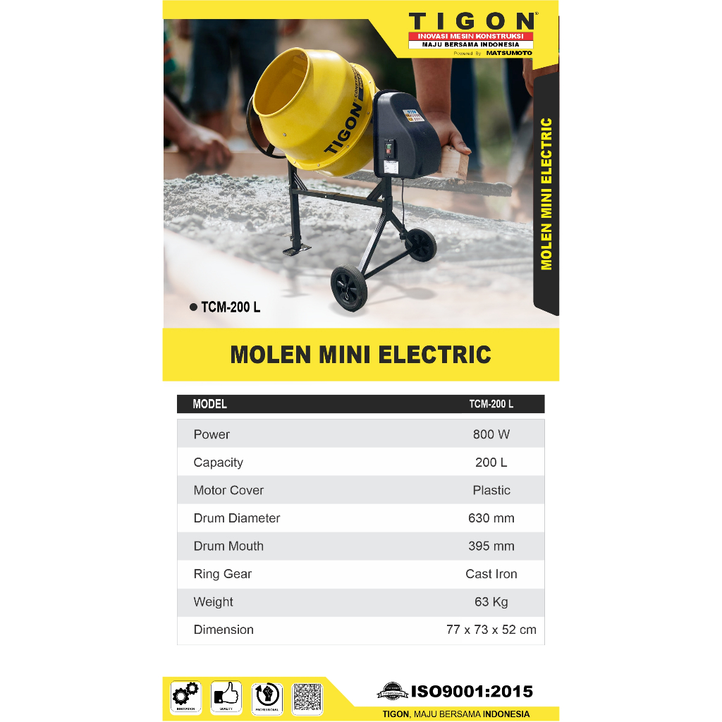 Molen Mini Listrik Molen Semen Molen Listrik 800 Watt Molen Listrik Tigon TCM-200L