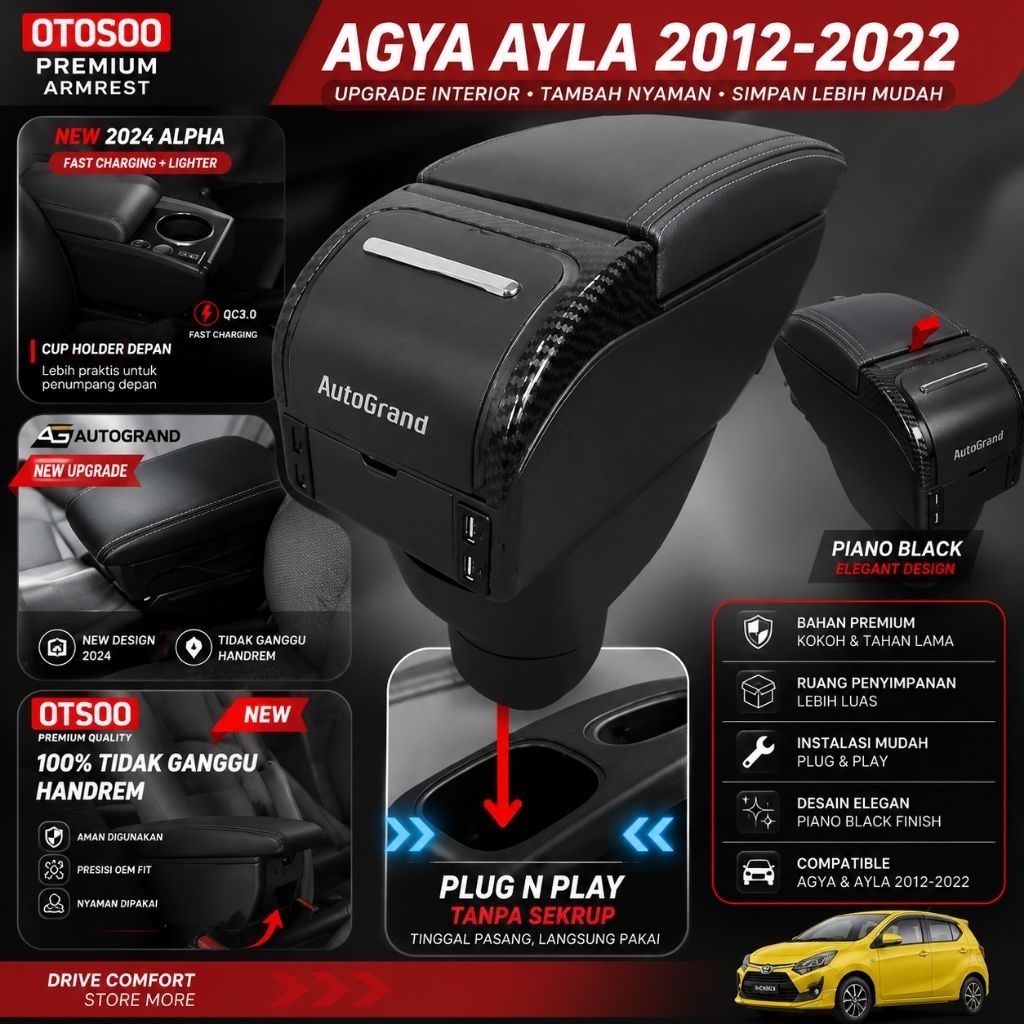 ARMREST AGYA-AYLA 2012-2022- ARMREST BOX-SANDARAN TANGAN AGYA AYLA 2012-2022.ACCESORIES AGYA-ACCESOR