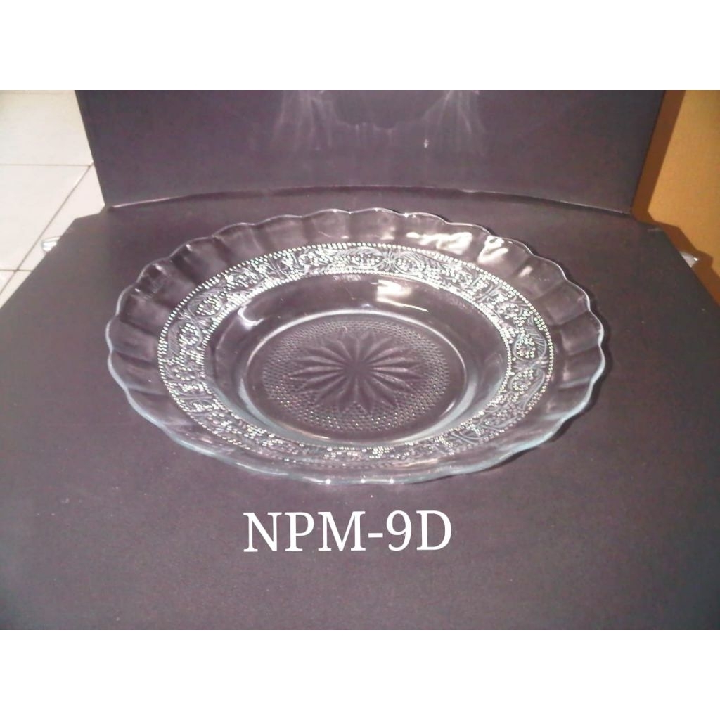 6bj piring makan kaca/piring kaca bening motif