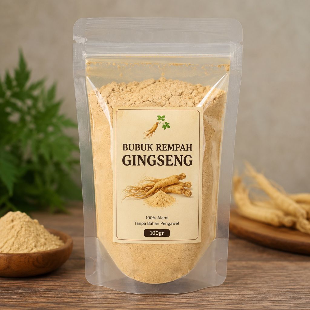 Bubuk Rempah Gingseng 100 Gram | Gingseng Bubuk Murni Premium | Serbuk Gingseng Alami Tanpa Campuran