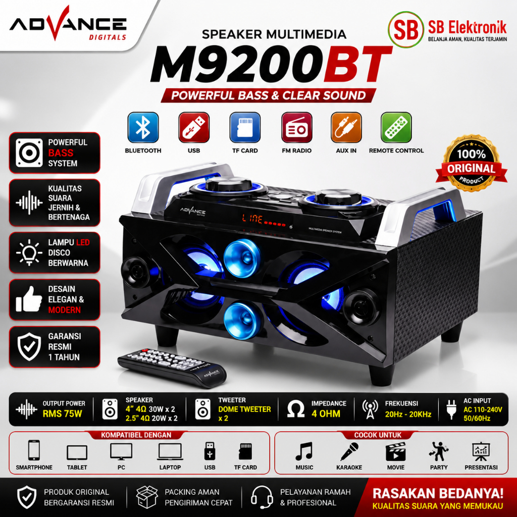 SPEAKER ADVANCE M9200BT (USB, ID CARD, RADIO FM, BLUETOOTH, REMOTE)
