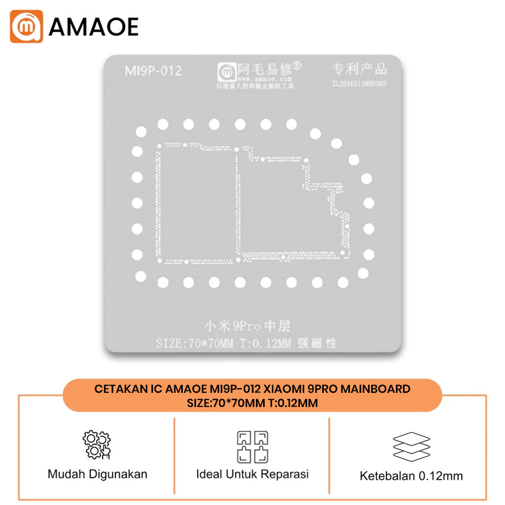 CETAKAN IC AMAOE MI9P-012 XMI 9PRO MAINBOARD SIZE:70*70MM T:0.12MM