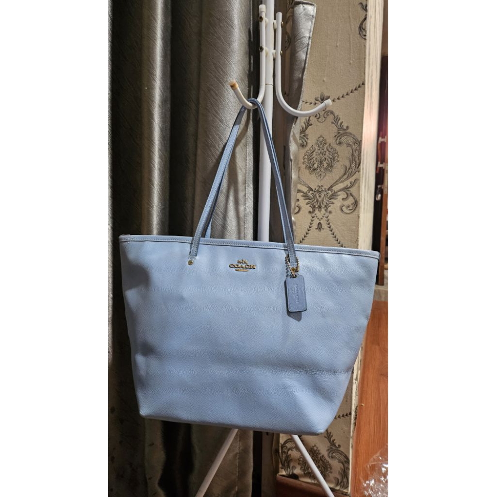 Coach City Tote Bag Original Preloved Warna Baby Blue Leather Elegan