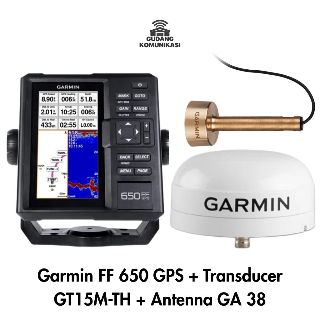 Garmin FF 650 GPS + Transducer GT15M-TH + Antenna GA 38 – Fishfinder GPS Original Garansi Resmi 2 Ta