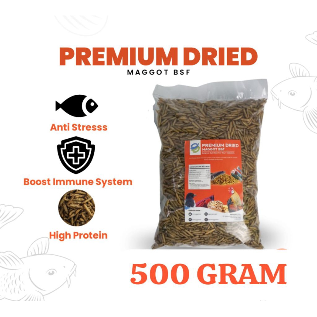 Dried Maggot / Dried Magot / Dry Maggot / Dry Maggot / Kemasan 500 gram