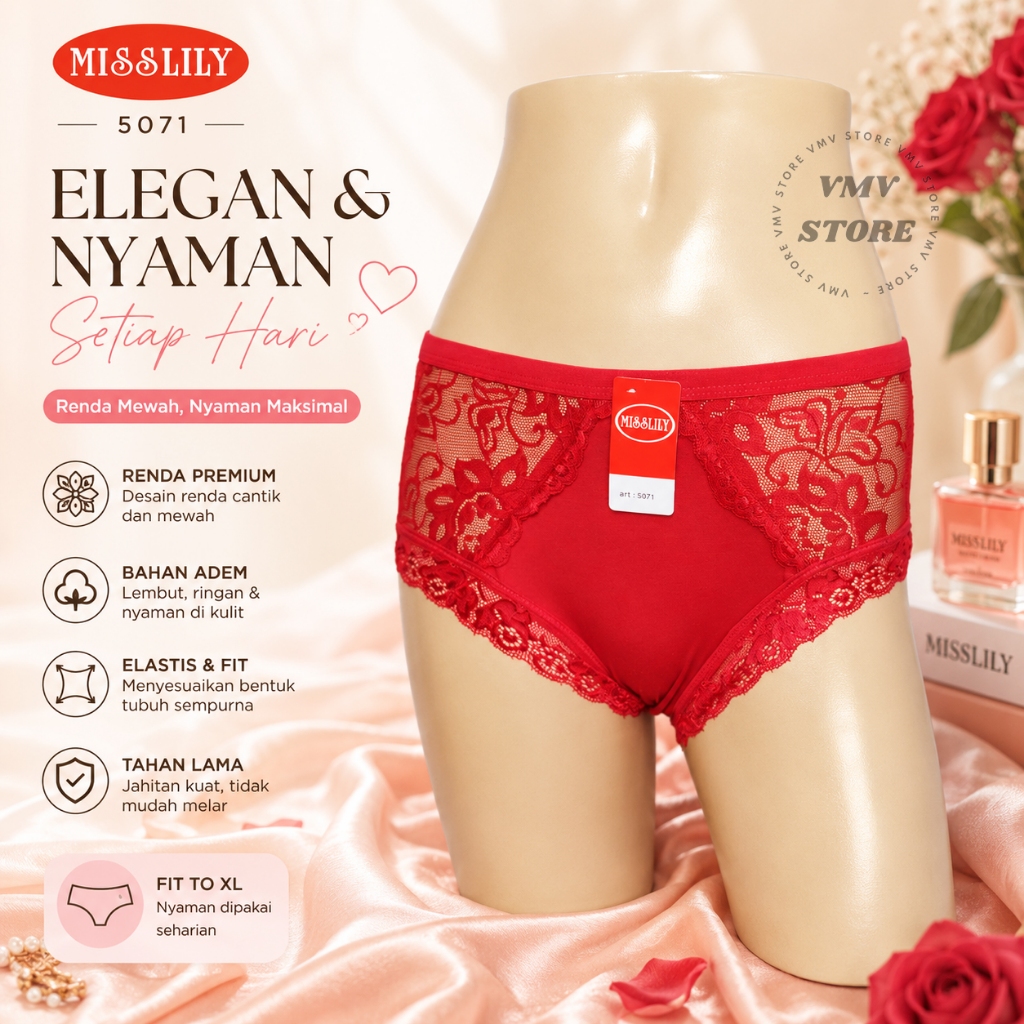 Celana Dalam Wanita Renda Transparan Misslily 5071 Original CD Wanita Lace Brukat Sexy Fit to XL