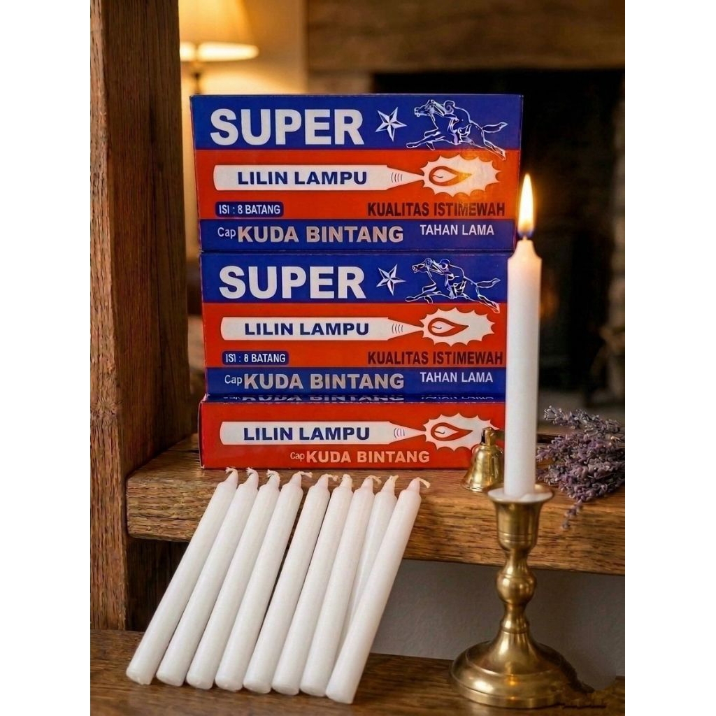 Lilin Super Cap Kuda Bintang Isi 8 Batang Putih 13cm - Lilin Mati Lampu Penerangan Tahan Lama [BISA 