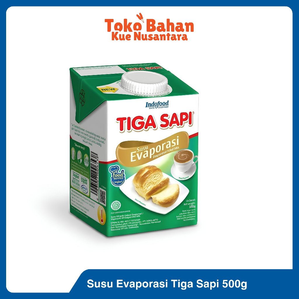Susu Evaporasi Tiga Sapi Putih 500gr | Evaporated Milk untuk Kue Roti Masakan dan Minuman