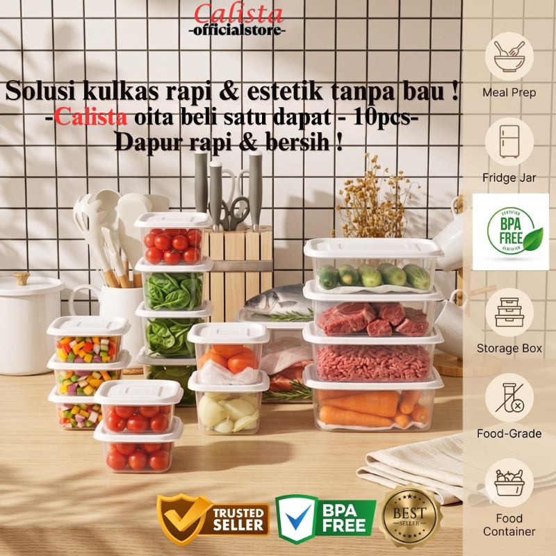 Set Toples Plastik Calista Oita Putih 10 Pcs - Bebas BPA, Aman Microwave, Hemat Tempat Toples Kulkas