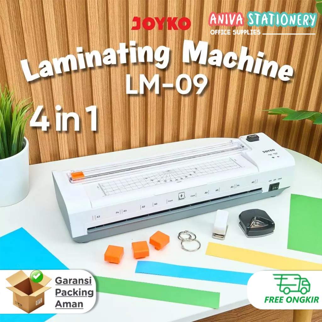 JOYKO Laminating Machine LM-09 Mesin Laminating A4 4 in 1 Hot Cold Laminator Paper Cutter Corner Rou