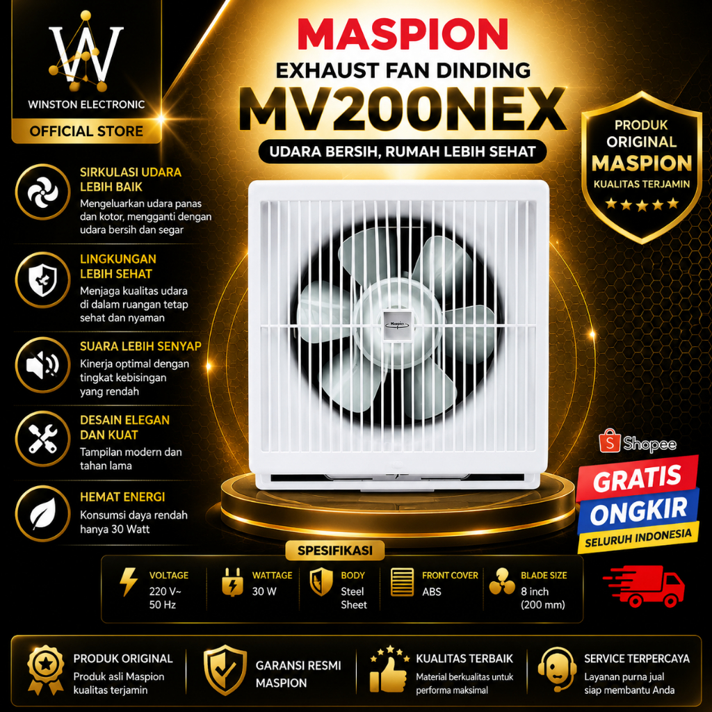 EXHAUST FAN MASPION 8" MV 200 NEX/MV 200 NEX/MV-200NEX/MV200NEX/MASPION EXHAUST FAN BERGARANSI RESMI