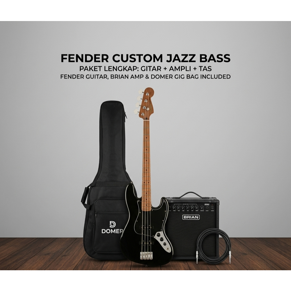 Bass Jazz Fender Custom Bekas + Ampli Brian 4 In + Tas Domer | Paket Lengkap Siap Main