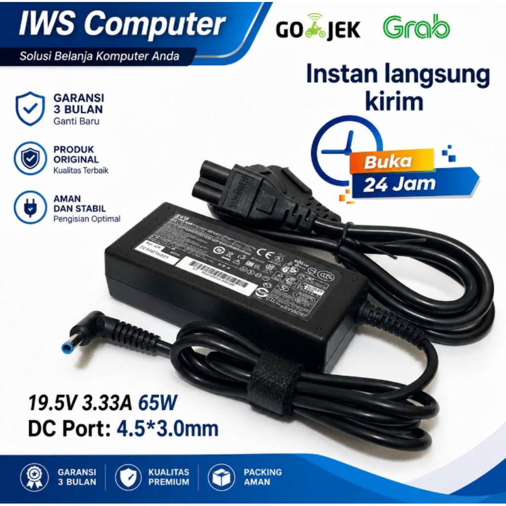 Charger Laptop HP EliteBook 745 G3 745 G4 745 G5 745 G6 65W Adapter Ori
